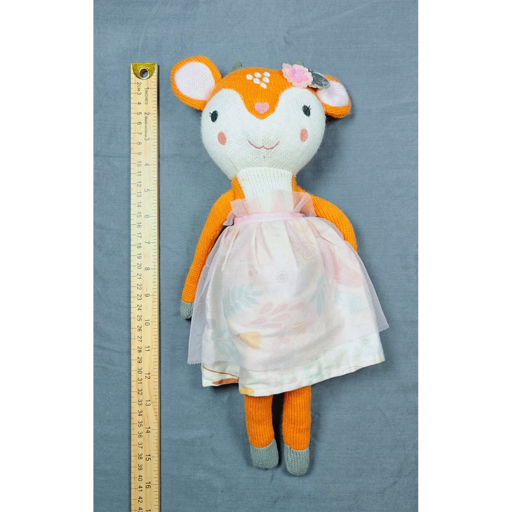 The Peanutshell Knit Deer Plush Doll Orange‎ Fawn with Pink Tulle Skirt 16 Inch